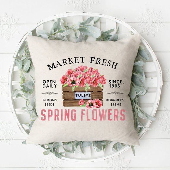 Spring Flowers Throw Pillow Cover, Pink , Spring - Picture 1 of 4